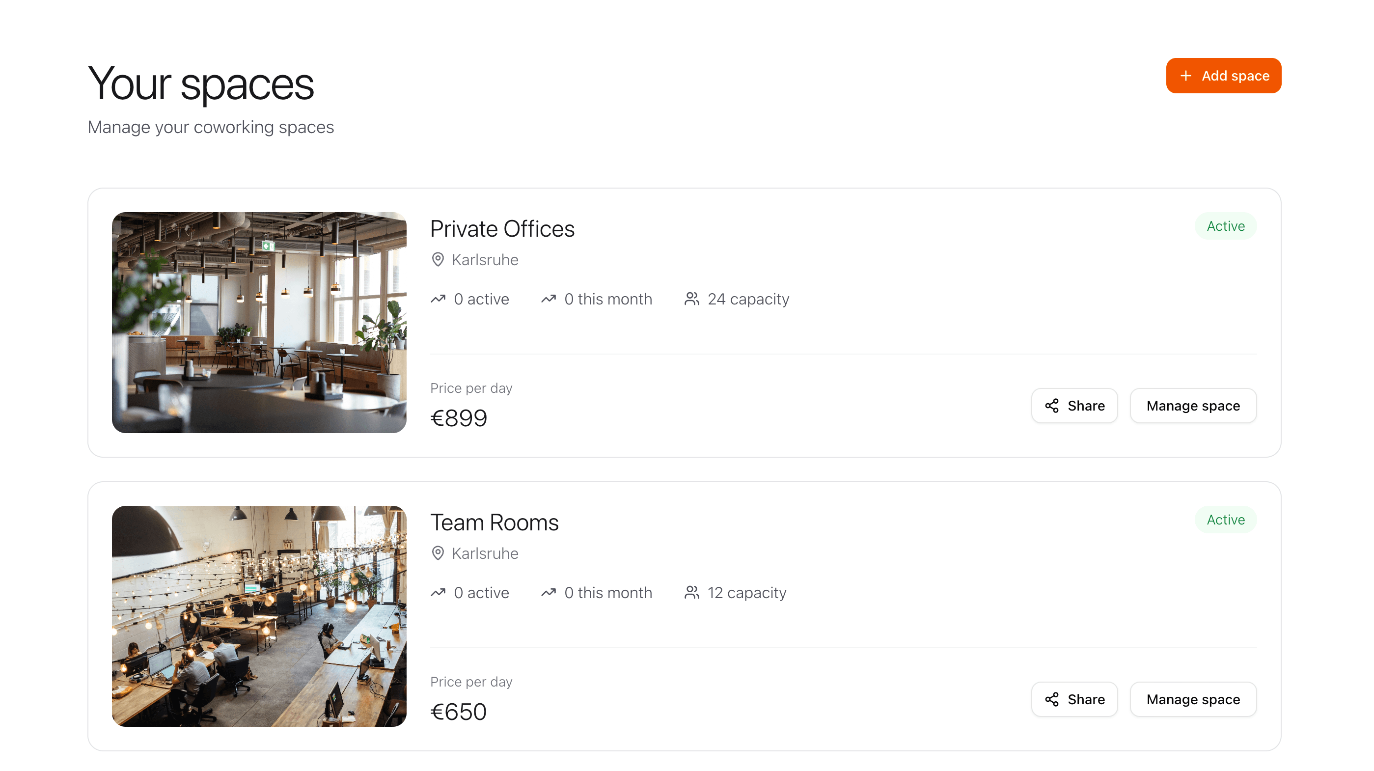 Coworking space booking platform screenshot